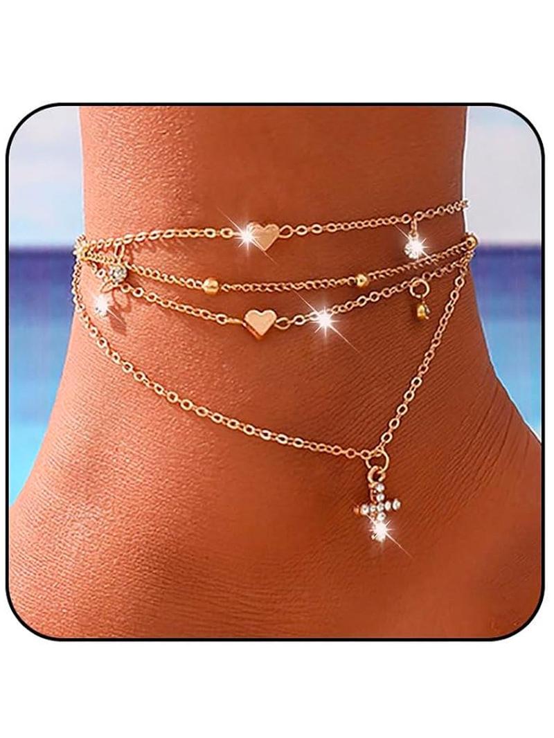 Product Introduction of Adjustable Heart Charm Ankle Chain, Fashionable Tiered Layer Anklet for Women & Girls,  for Party, Daily Decor, Trendy All-match & Exquisite Jewelry for Gift 6