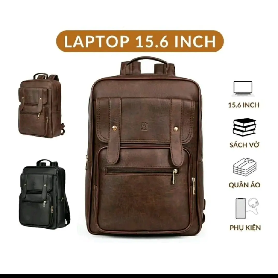 Balo thời trang nam nữ unisex chất liệu da PU 2 li dầy dặn đựng vừa laptop nhiều ngăn Bag