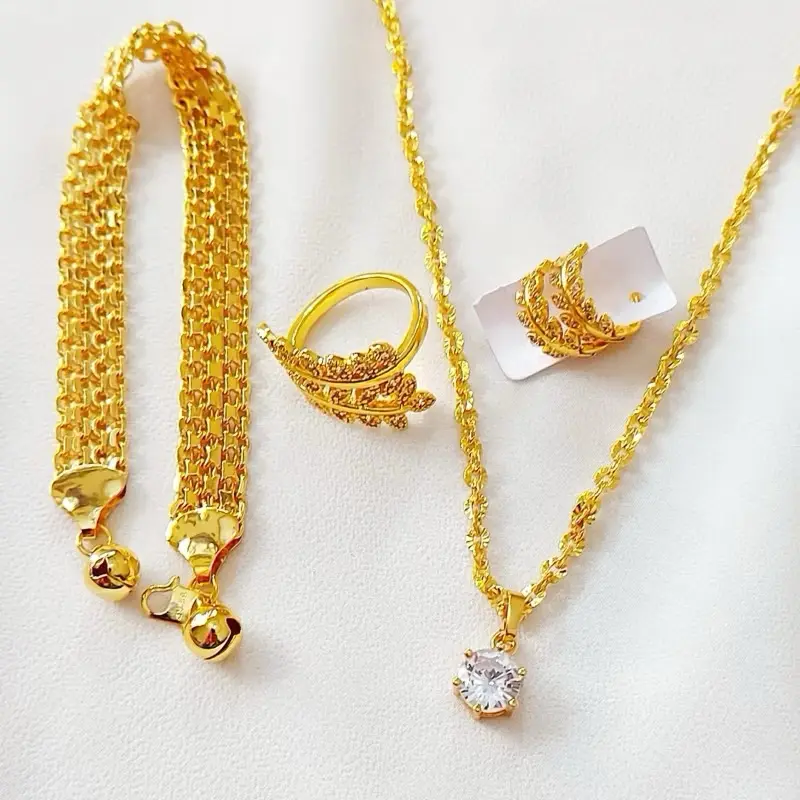 Set Perhiasan Motif Daun Xuping Warna emas 24k mewah elegan