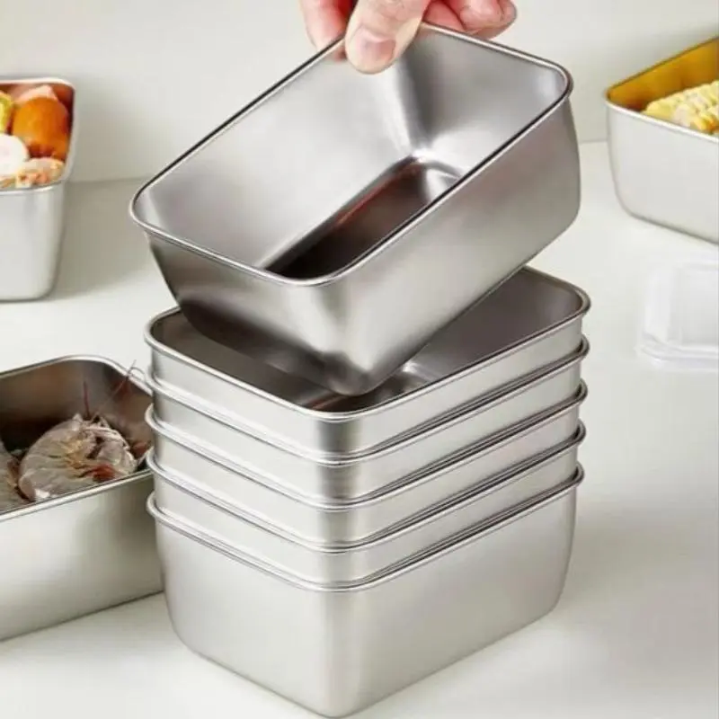 Stainless Steel Food Storage Box, 3/5/12pcs Durable Lunch Box with Lid, Multifunctional Preserving Box for Home Kitchen,  Tools