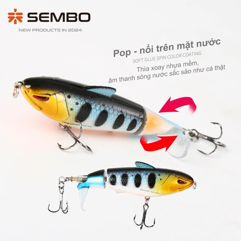 Mồi câu cá Popper Top Water SEMBOLURE mồi câu cá đuôi mềm xoay phát ra âm thanh mồi câu lure chuyên câu cá lóc cá chẽm cá lóc bông cá măng