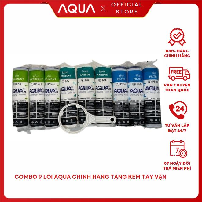 [TẶNG TAY VẶN] Bộ 9 Lõi Lọc nước 1 2 3 AQUA Chính Hãng | Dùng được cho mọi loại máy lọc nước gia đình, máy lọc nước RO cốc lọc 10 inch