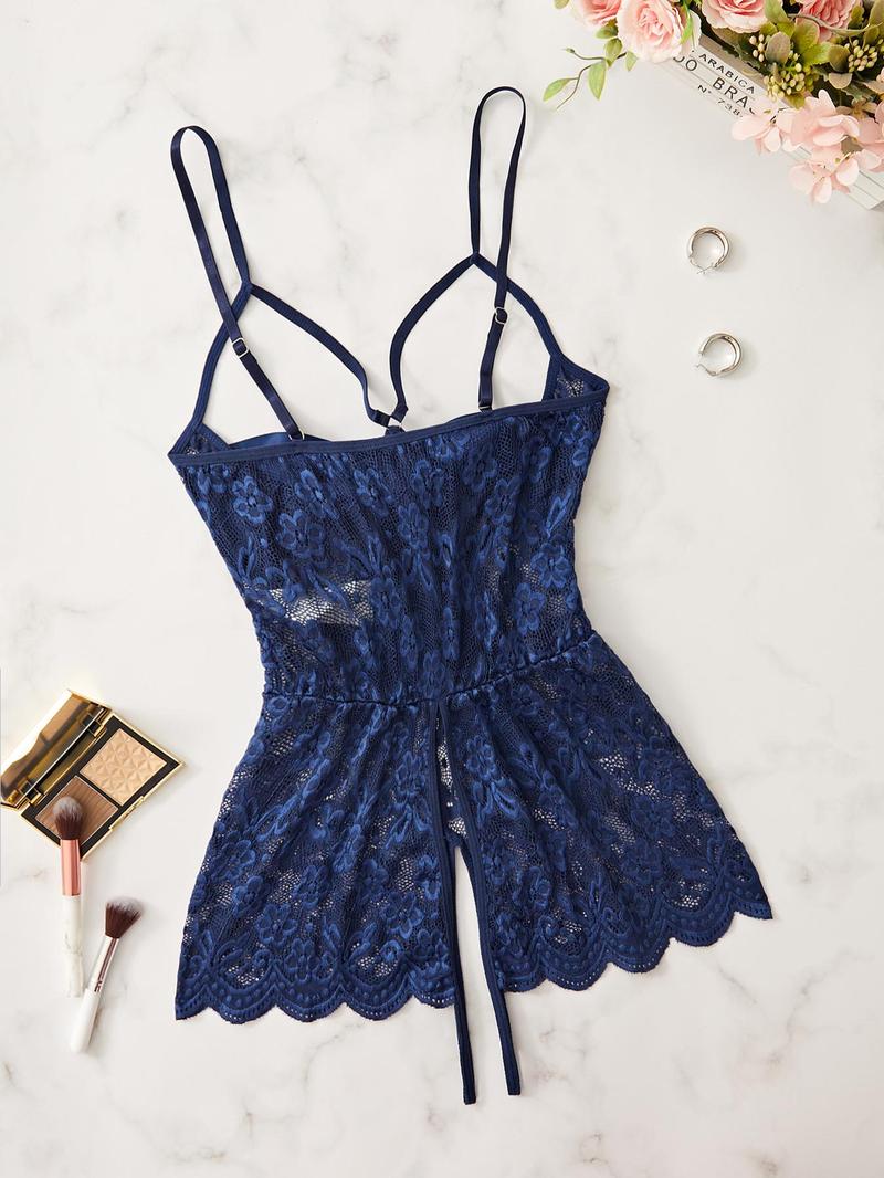 Product Introduction of Women's Floral Lace Bow Decor Sexy Cami Bodysuit, Sleeveless Bodysuit for Daily Wear, Ladies Sexy Lingerie for All Seasons 4