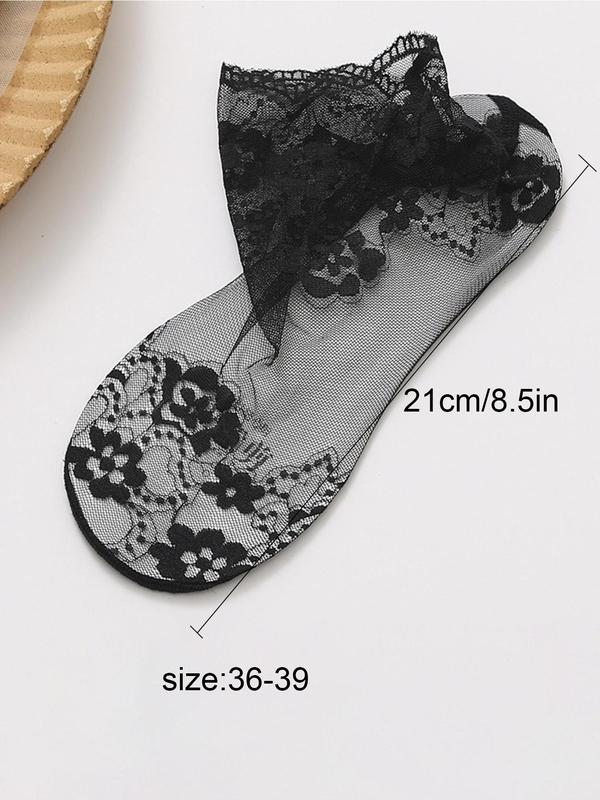 Women's Floral Lace Scallop Ankle Socks, Soft Breathable Comfortable Socks, Ladies Sheer Socks for Summer 1