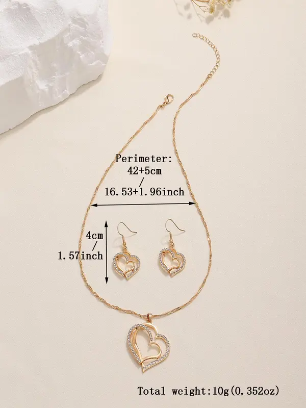 Women's Elegant Heart Design Pendant Necklace &   Earrings, Exquisite Trendy Jewelry Set, Fashionable Accessories for Daily & Party Decoration 1