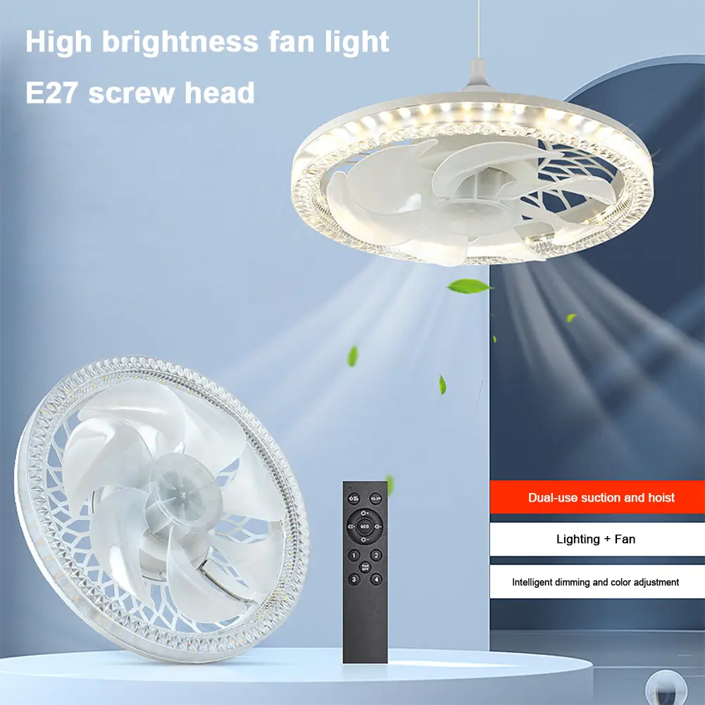 Đèn quạt trần, Đèn LED hiện đại, Quạt trần có đèn, Điều khiển từ xa và đế chuyển đổi E27, Thích hợp cho gia đình