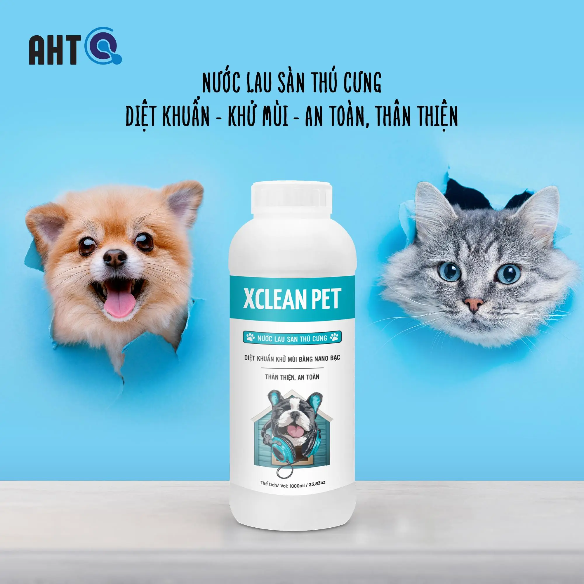 NƯỚC LAU SÀN KHỬ MÙI THÚ CƯNG, KHỬ MÙI NƯỚC TIỂU CHÓ MÈO NANO BẠC XCLEAN PET 1L
