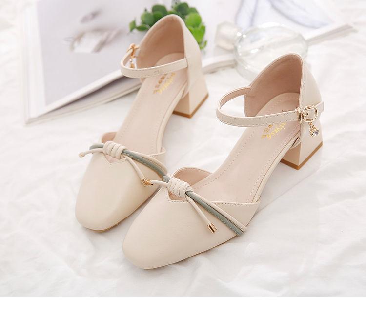Product Introduction of Toe Box Shoes Women's High Heels Mid Heel Summer Chunky Heel Square Toe Hollowed Sandals Buckle All-Match Shallow Mouth Low Heel Shoes 9