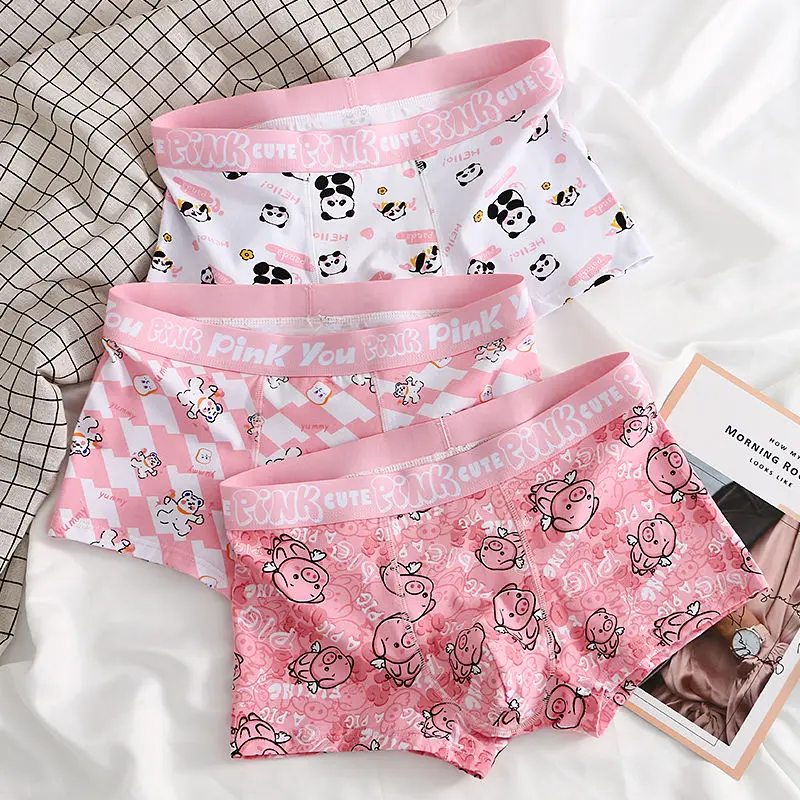 Quần Lót Hoạt Hình, Quần Boxer Nam, Thiết Kế Nam Tính, Màu Hồng, Được Làm Bằng Bông, Thoáng Khí Và Thoải Mái, Thích Hợp Làm Quà Tặng Cho Bạn Trai