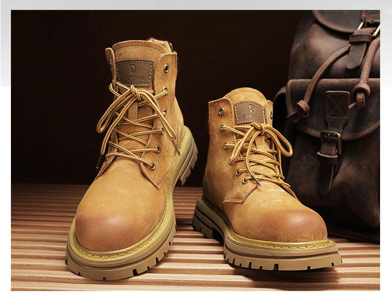 Product Introduction of Worker Boots Genuine Leather Retro Martin Boots for Women British Style High-Top Trendy Worker Boot Fashion All-Matching Girl Walking Shoes Shoes Footwear Comfort Fasciitis Decor Onyx sport  shoes  men tennis  shoes 3