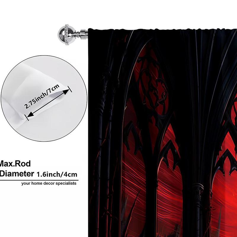 Product Introduction of Gothic Castle Print Black Out Curtain, 2 Counts Creative Decorative Curtain for Bedroom Living Room 13