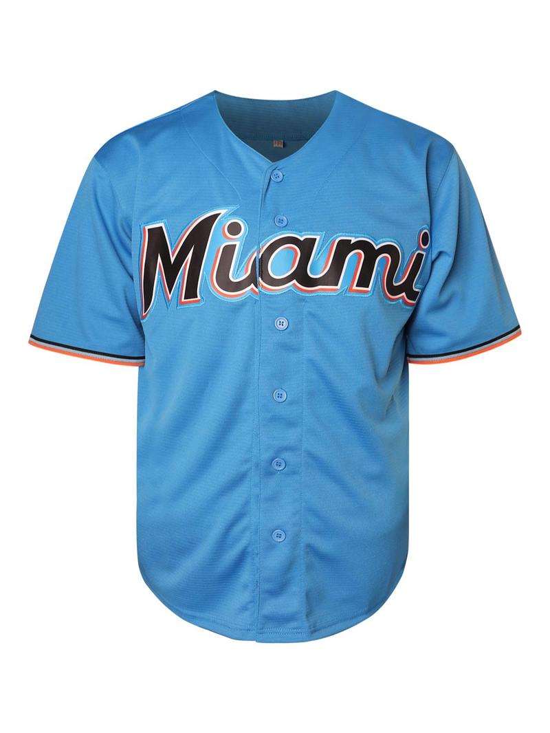 Product Introduction of Men's Letter & Number Embroidery Button Front Baseball Jersey, Breathable Sports Jersey, Casual Sportswear for Competition Training 2