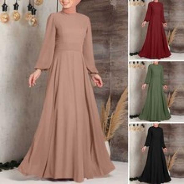 Product Introduction of New Autumn Cross-Border Supply Artistic Temperament Muslim Women's Pullover round Neck Large Swing Dress 14