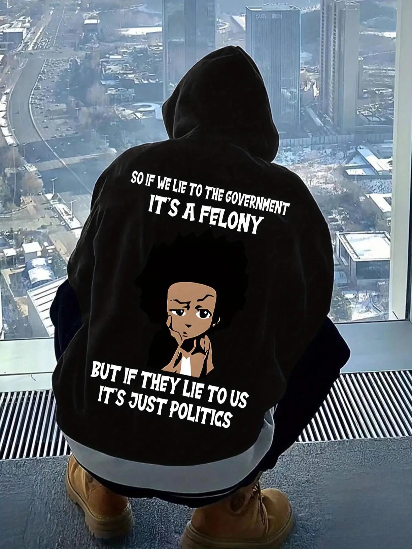 Men's Slogan & Cartoon Character Print Drawstring Hoodie, Regular Fit Casual Comfy Long Sleeve Hooded Sweatshirt for Fall & Winter, Men's Clothes for Daily Wear