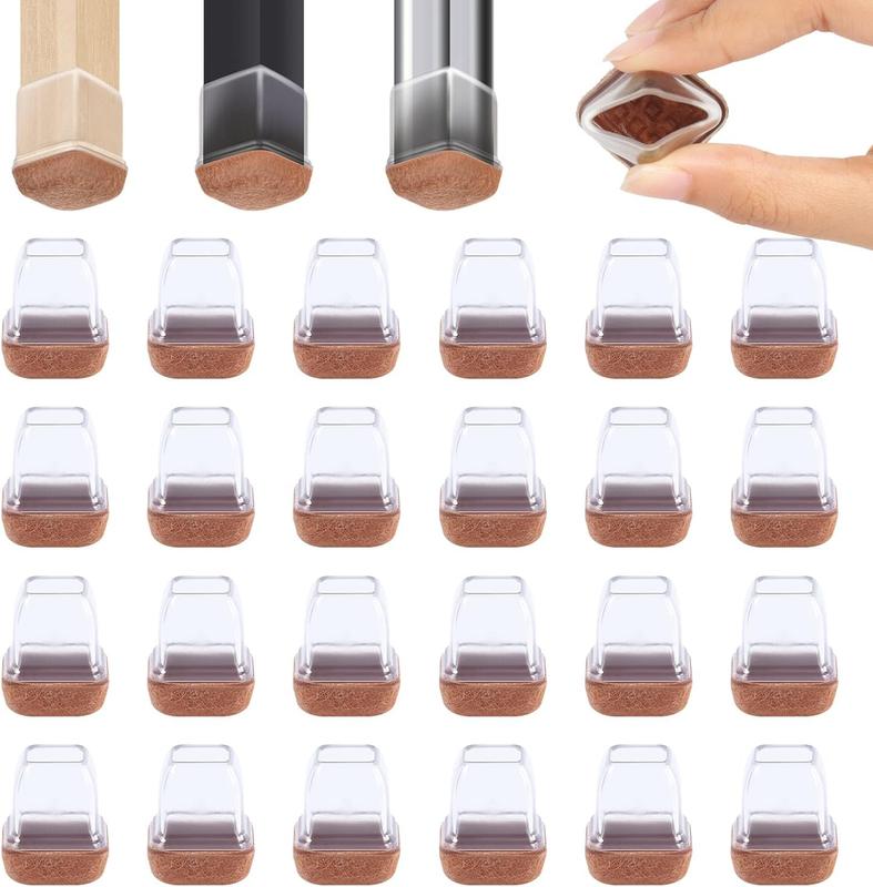 TikTok Shop 24 count Small Clear Chair Leg Floor Protectors for Hardwood Floors Felt Furniture Pads Chair Table Leg Caps Covers Floor Protectors for Chair Bar Stool Leg Protectors Fit 0.5 0.8 Square