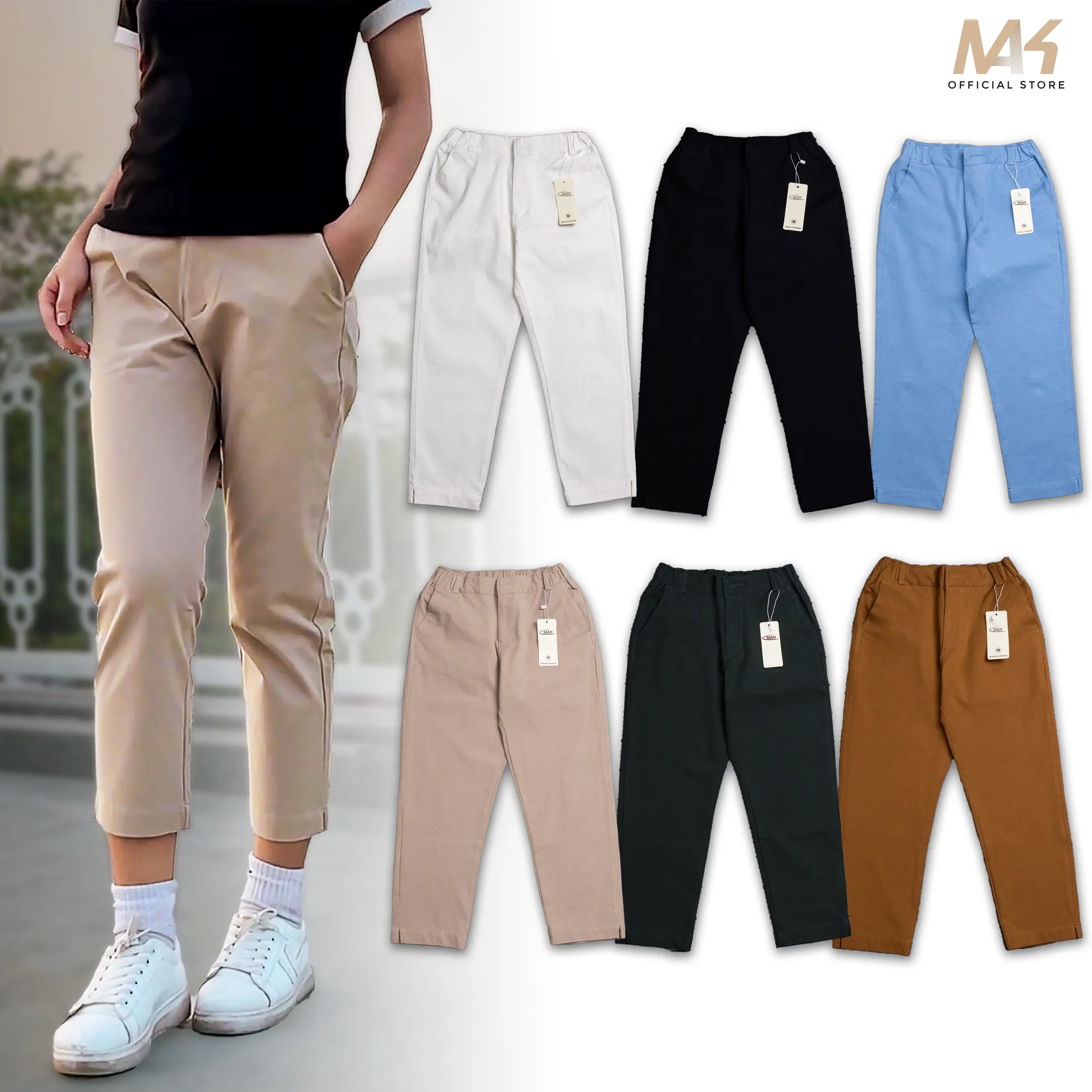Quần lỡ nữ Lưng Thun Co Giãn Cạp Thấp Tôn Dáng Women Kaki Pants