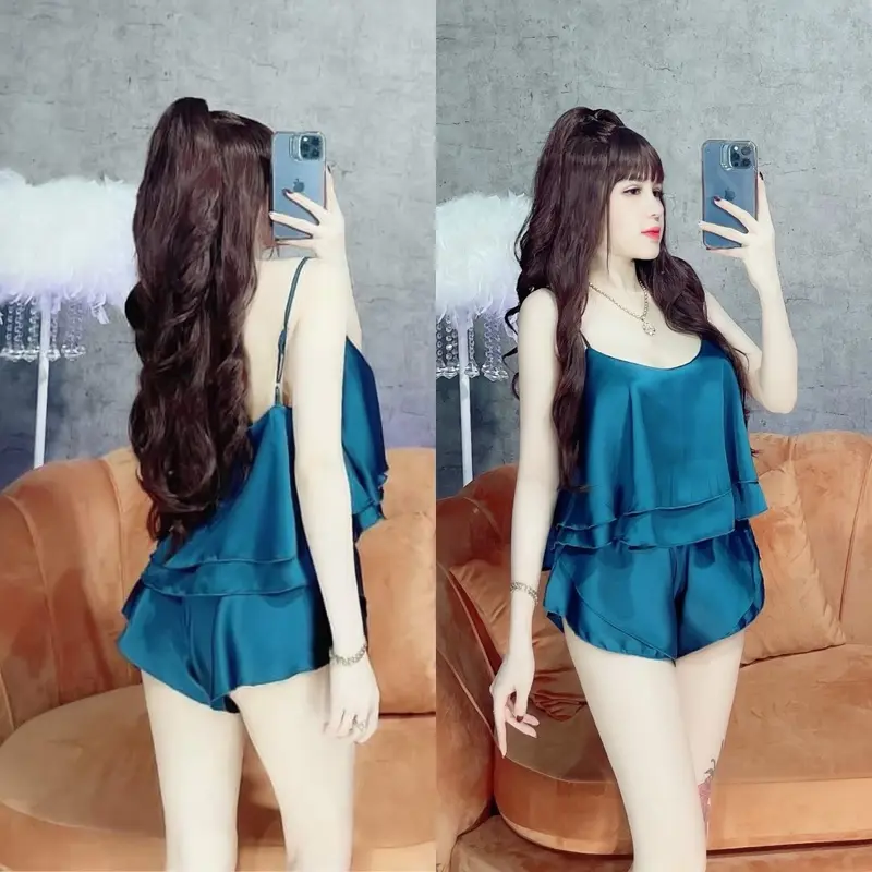 Bộ ngủ satin 2 lớp mềm mát có dây tăng chỉnh