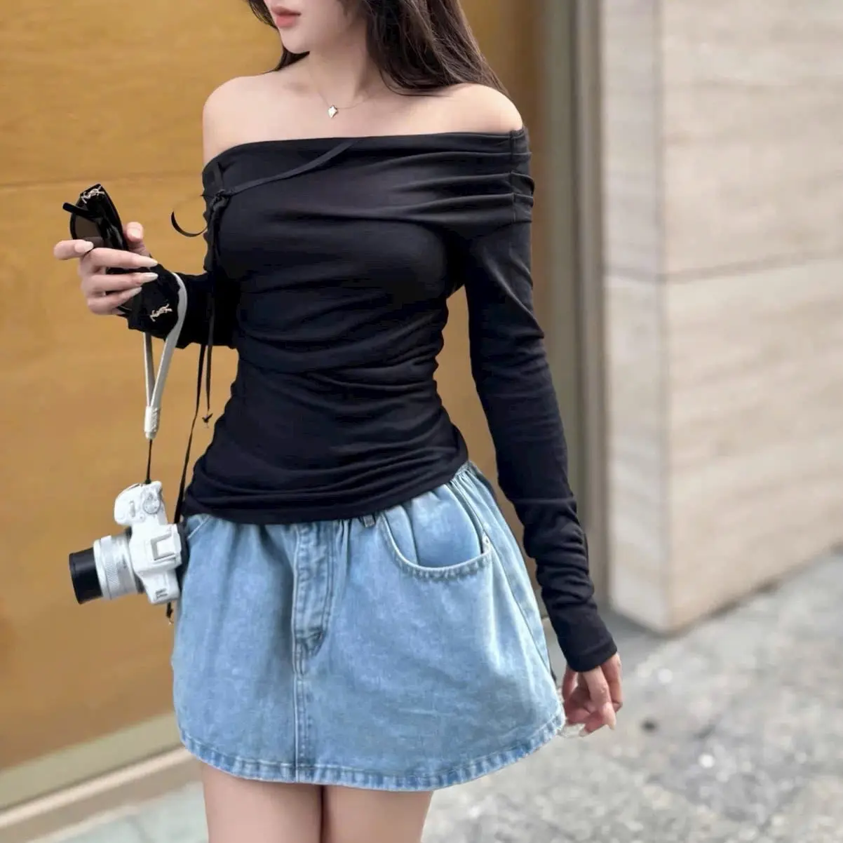 Chân váy jean mềm thiết kế quần trong sành điệu - Nữ, Women