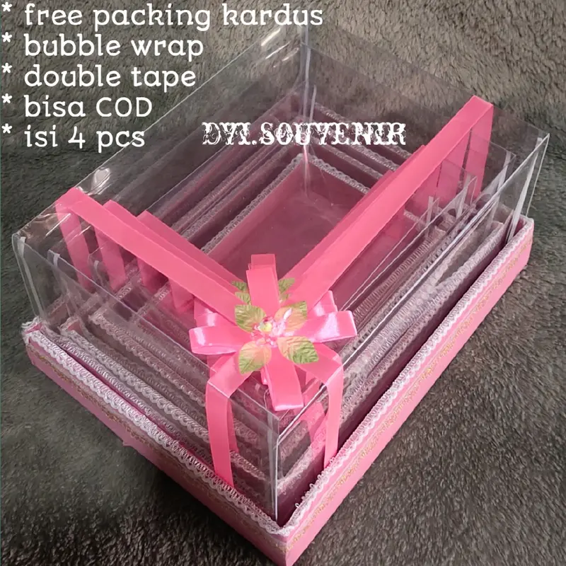 box kotak seserahan hantaran pernikahan mika 1 set isi 4 lengkap jewelry foto merah Pink Pita 4