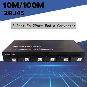 Media Converter 10M/100M 6 Port FO 2 Port LAN Ethernet Fiber Switch Optical Media Converter 2 RJ45 Dengan EU Adapter