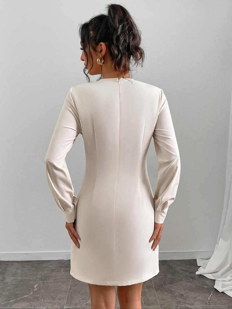 Product Introduction of Women's Round Neck A Line Dress, Casual Long Sleeve Short Dress for Spring & Fall, Women's Clothing for Daily Wear Valentine's Day, gift 2