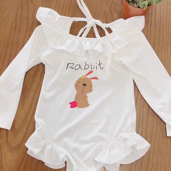 [Nini kids]- TẶNG KÈM KÍNH Bodysuit bơi cho bé Gái kiểu dáng dài tay hình hoa tiết thỏđáng yêu cho bé Gái  (sét bơi thỏ+kính) 3