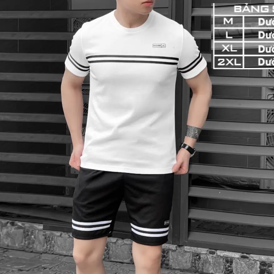 Bộ đổ nam chất tổ ong kẻ ngực hai mầu trắng đen