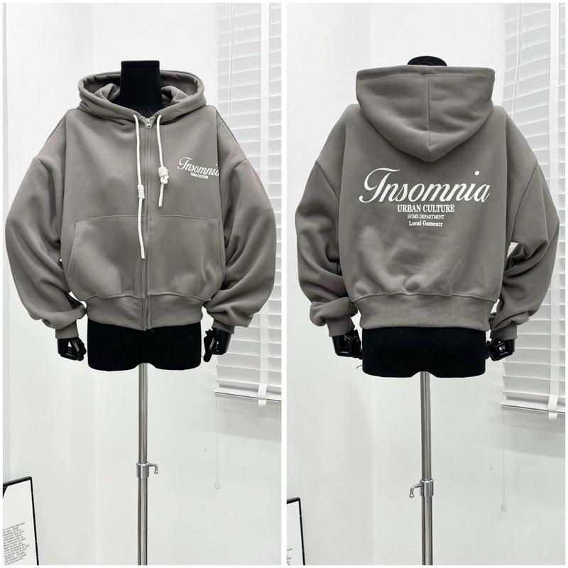 Áo Khoác Nỉ Form Lửng 2 Da QC In Insonia, áo khoác nữ form 40-65kg mặc đẹp Hoodie Zip Women Jacket Top Có 1 Túi Có Túi 2
