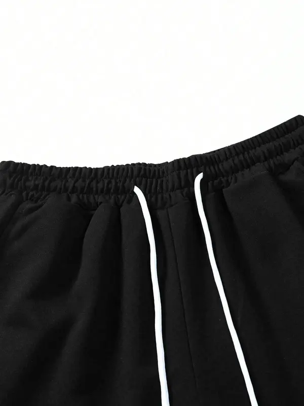 【Plus Size】 Men's Letter Print Drawstring Waist Shorts, Regular Fit Casual Fashion Shorts for Outdoor Daily Wear, Men's Bottoms for Summer 6
