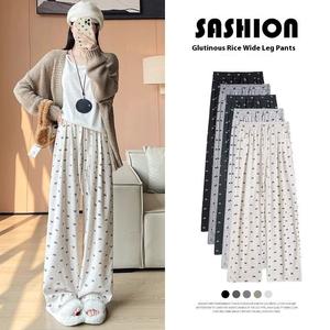 Bowknot Pants Glutinous Rice Print Casual Wide-leg Pants Women 2025 New Lazy High-waist Loose Straight-leg Petite