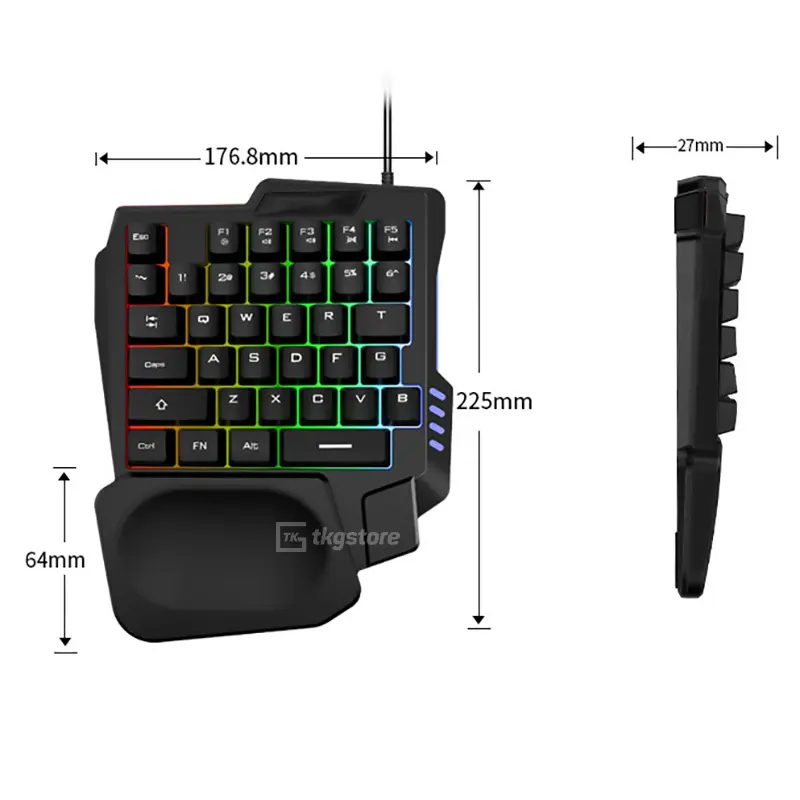 Bàn phím chơi game K13 | Bàn phím giả cơ một tay led Rainbow 3