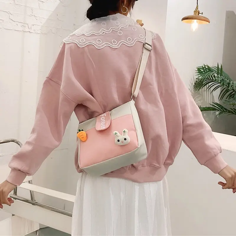 Túi Vải Bố, Túi Đeo Vai Nữ, Túi Đeo Chéo, Túi Vuông Nhỏ Thiết Kế Dễ Thương, Thích Hợp Cho Bé Gái 3