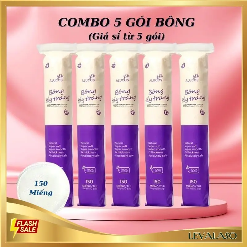 Bông Tẩy Trang 150 Miếng Tròn Combo 5 Gói Cotton Pads Dụng Cụ Chăm Dóc Da Mặt-BTT03 miếng to dày dặn LEVALASO Skincare