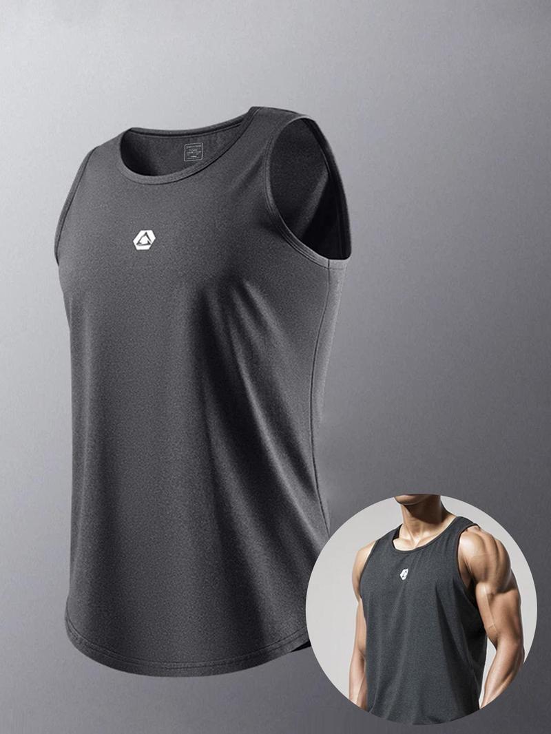 Product Introduction of Men's Letter Print Round Neck Tank Top, Regular Fit Sporty Sleeveless Vest for Gym Workout Running Training, Casual Comfy Breathable Top for Summer 1
