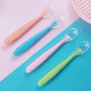 Sendok makan bayi bahan silikon lembut Bayi Peralatan Merah Anak-Anak Boys Girls mangkok kaca baby spoon mpasi feeder alat makanan Laki-Laki Perempuan tempat  makan tempat  makan