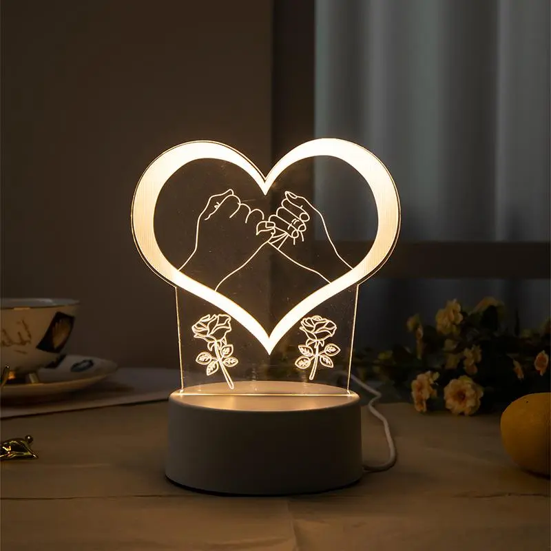 Pplus  Bentuk Hati Lampu Akrilik 3D Malam  Led/（ hangat）Warna Keren Lampu Kamar Aesthetic / Steker + sakelar lampu tidur aesthetic / hadiah lampu malam berubah warna / hadiah ulang tahun / hadiah pernikahan/promo elektronik termurah Kuning 1