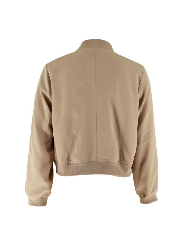 Women's Plain Flap Pocket Crop Bomber Jacket, Designer Jacket, Casual Comfort Long Sleeve Button Front Varsity Jacket, Lady Outerwear for Daily Wear, Womenswear, Coat, Winter Top, Longsleeves Tops for Women, Womenswear 8