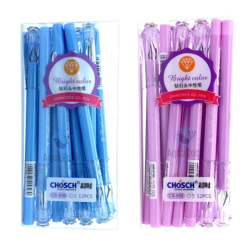 (CS956) Hộp 12 cây bút viết gel nước Chosch CS-956 KHÔNG TẨY ĐƯỢC Hình Kim Cương Loại Tốt, Viết Nét Siêu Đẹp Ngòi 0.5mm - Mực Xanh,Tím