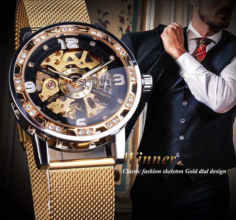 Product Introduction of Men's mechanical watches New Fashion Classic Hollow Rhinestone Manual Manipulator Men's Watch 23