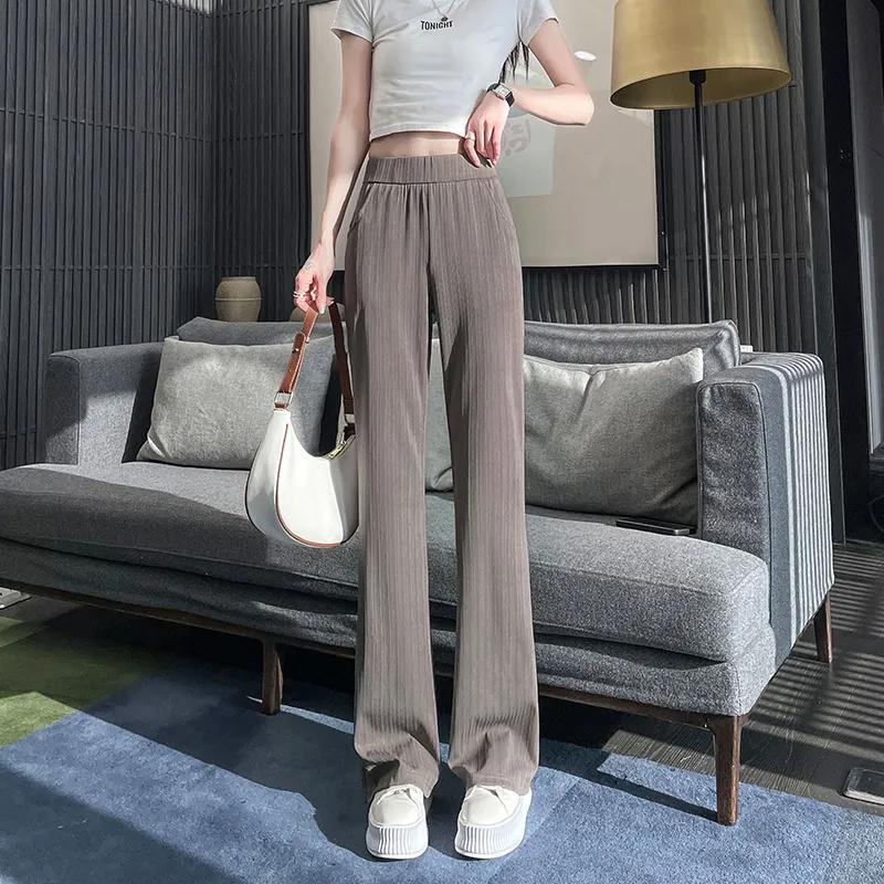 Quần Ống Loe, Chất Liệu Lụa Lạnh Quần Ống Rộng, Dành Cho Nữ, Mỏng Và Rộng Rãi, Cạp Cao, Ngoại Cỡ, Phong Cách Thường Ngày Thích Hợp Cho Thể Thao, Quần Mùa Hè Women Pants 3