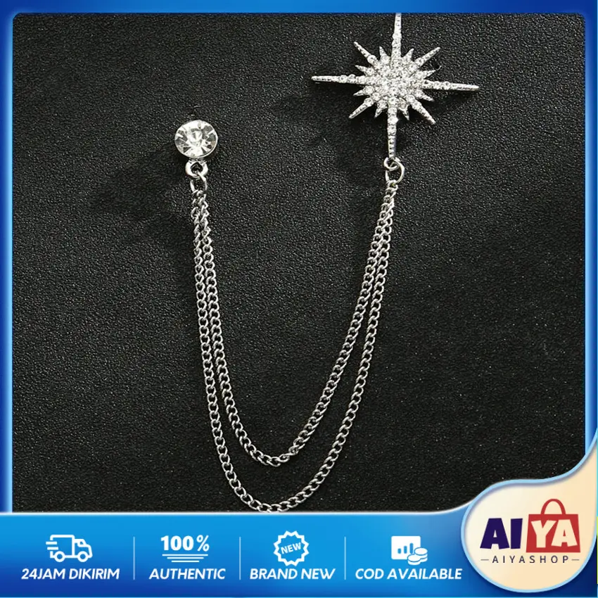 Lapel Pin Rantai / Bros Rantai Jas Motif Bintang Kristal Silver Gold ...