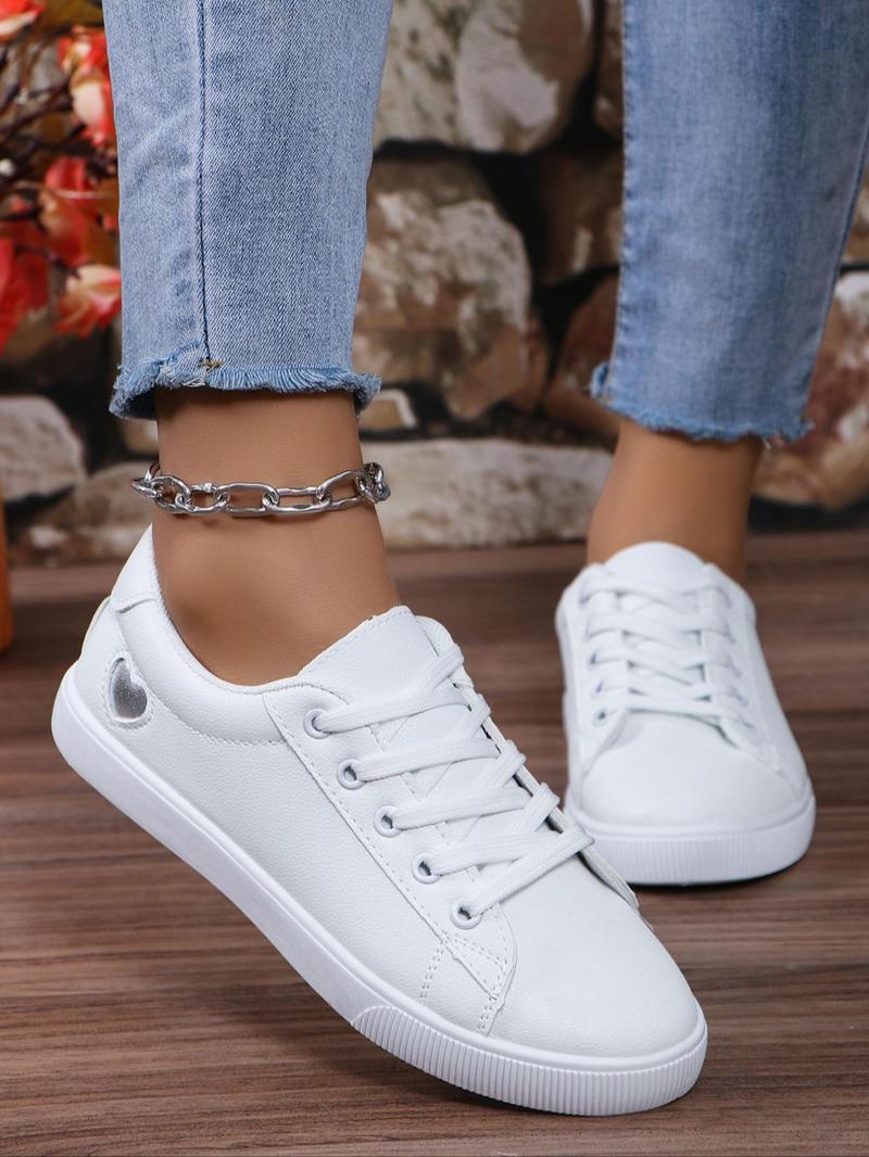 Product Introduction of Women's Fashionable Heart Pattern Lace Up Low Top Sneakers, Casual Comfortable Sports Shoes, Perfect for Students and Outdoor Sports, Girl's Walking Shoes, Footwear, Airport Outfits 2024 16