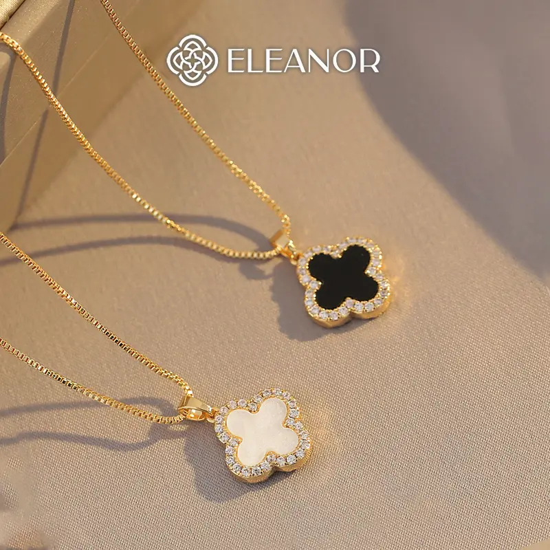 Dây chuyền nữ titan Eleanor Accessories lật mặt cỏ 4 lá hai màu phụ kiện trang sức vòng cổ 5796