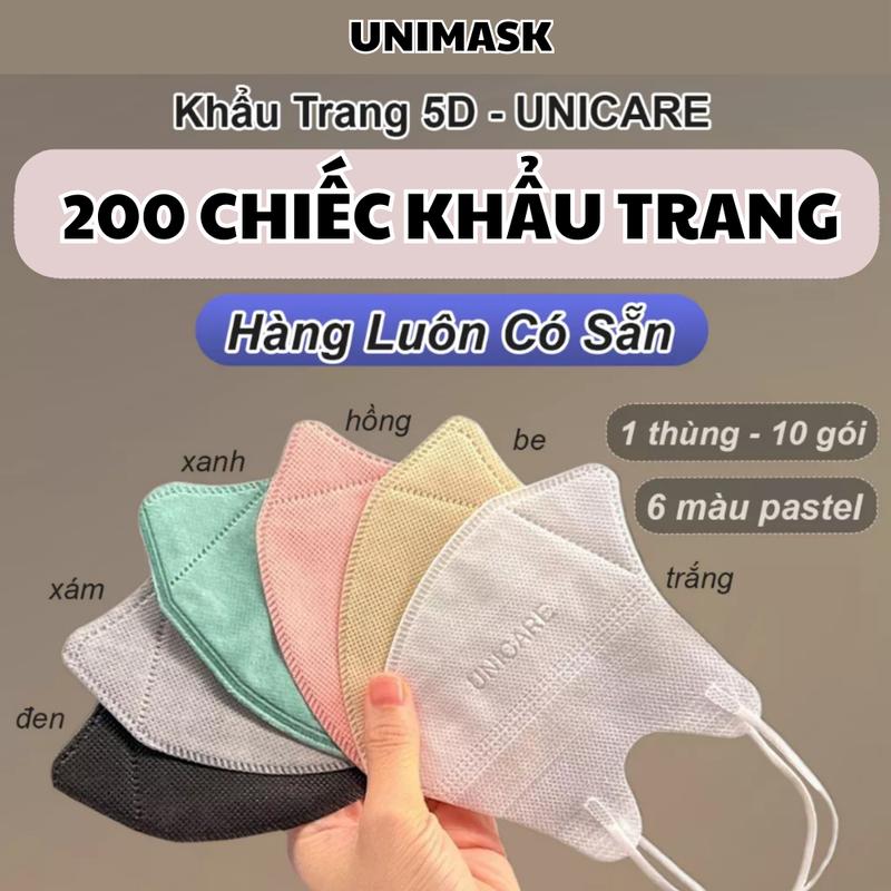  Combo 200 Chiếc Khẩu Trang 5d Hàng Chính Hãng Công Ty Unimask 