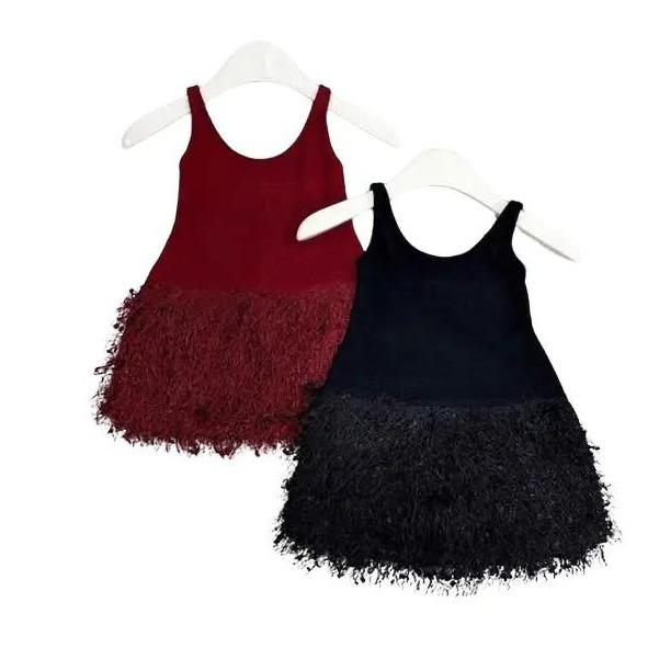 Váy đầm bé gái F91, váy phối lông cho bé