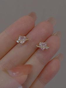 2 aretes de moda para mujer con circonia artificial en forma de corazón dulce