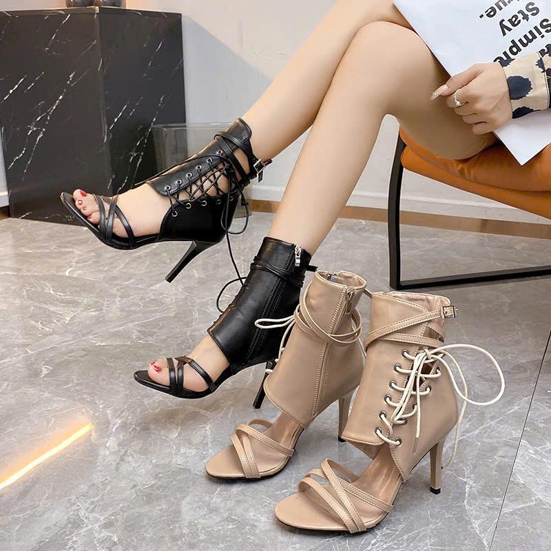 Giày boot cổ cao Bốt nữ quai dây đan gót nhọn 9P form chuẩn đẹp siêu tôn chân Shoes BN002 Jean Nhung - MT Shoes