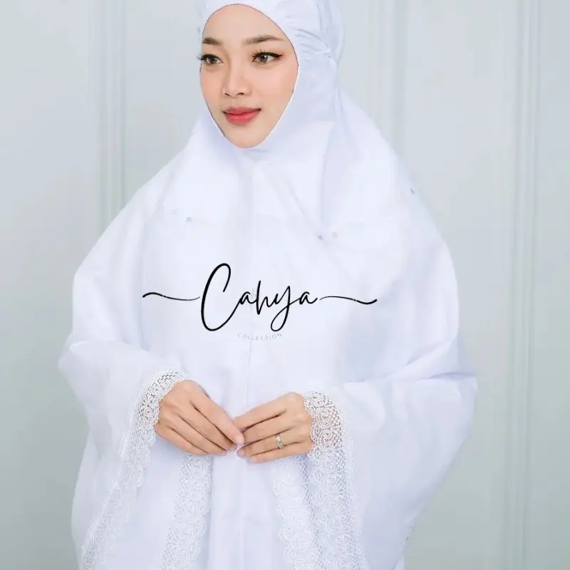BERGO UMROH HAJI BAHAN KATUN PREMIUM HIJAB JUMBO BERSAKU HITAM PUTIH RENDA MEWAH CANTIK NYAMAN MUSLIM 0