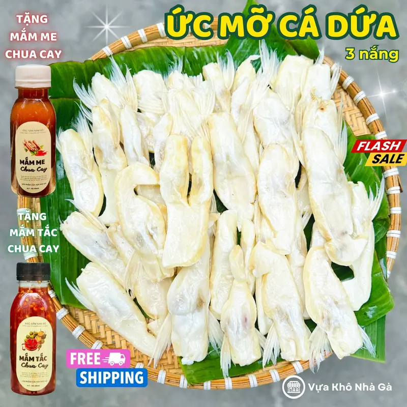DEAL LIVE Khô Ức Mỡ Cá Dứa - Tặng Mắm Me hoặc Mắm Tắc Chua Cay - Khô 3 Nắng Loại 1 Vị Vừa Ăn Béo Rất Ngon - Vựa Khô Nhà Gà Food 0