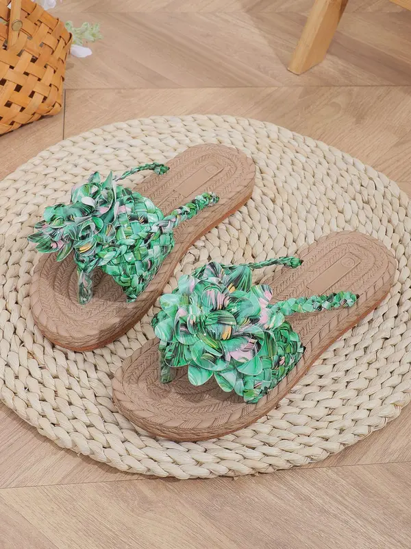 Women's Fashionable Flower Decorated Slides, Casual Boho Style Flat Sandals for Summer, Trendy Exquisite Slide Sandals for Women & Girls, Shoe 7